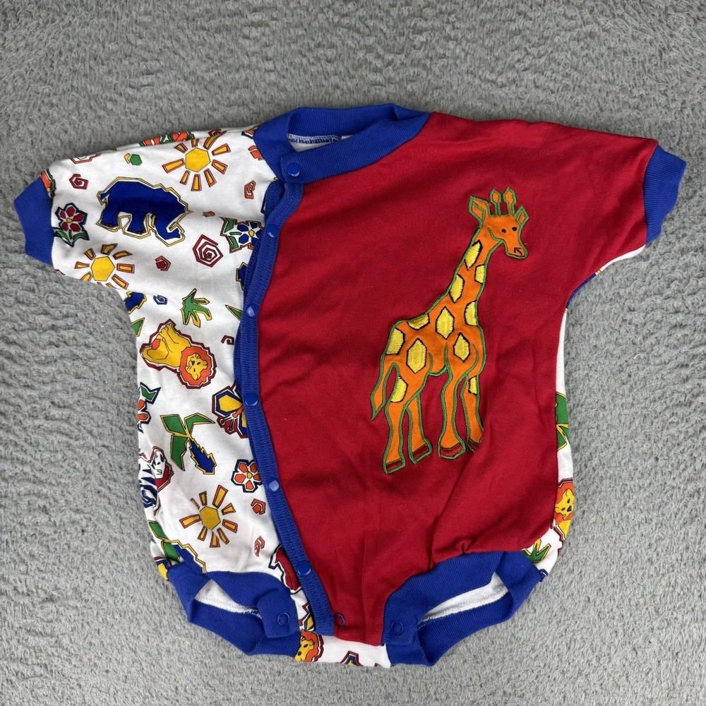 Vintage Babycrest Shorts Romper Giraffe Lions Animal Prints 18m Vintage 90s